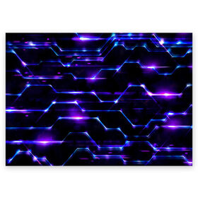 Поздравительная открытка с принтом Технологии будущее нано броня , 100% бумага | плотность бумаги 280 г/м2, матовая, на обратной стороне линовка и место для марки
 | Тематика изображения на принте: блоки | броня | будущее | геометрия | детали | линии | нано | неон | программистам | свет | синий | схема | текстура | техно | технологии | ультра | фиолетовый