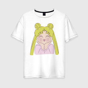 Женская футболка хлопок Oversize с принтом Sailor Moon , 100% хлопок | свободный крой, круглый ворот, спущенный рукав, длина до линии бедер
 | face | girl | sailor moon | sailormoon | девочка | лицо | мультяшка | сейлормун | сэйлор мун
