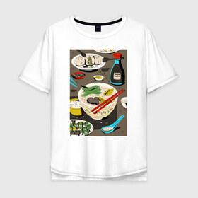Мужская футболка хлопок Oversize с принтом Азиатская еда , 100% хлопок | свободный крой, круглый ворот, “спинка” длиннее передней части | блюда | готовка | еда | кулинар | повар | шеф повар