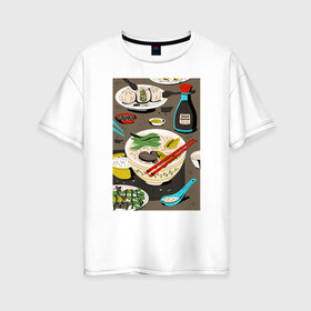 Женская футболка хлопок Oversize с принтом Азиатская еда , 100% хлопок | свободный крой, круглый ворот, спущенный рукав, длина до линии бедер
 | блюда | готовка | еда | кулинар | повар | шеф повар