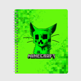 Тетрадь с принтом MINECRAFT CREEPER CAT , 100% бумага | 48 листов, плотность листов — 60 г/м2, плотность картонной обложки — 250 г/м2. Листы скреплены сбоку удобной пружинной спиралью. Уголки страниц и обложки скругленные. Цвет линий — светло-серый
 | creeper | game | minecraft | блоки | игра | квадраты | компьютерная | крипер | криппер | майнкрафт | огонь