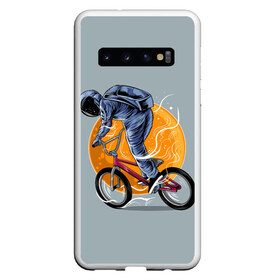 Чехол для Samsung Galaxy S10 с принтом Космический велосипедист (Z) , Силикон | Область печати: задняя сторона чехла, без боковых панелей | bicycle | bicyclist | bike | biker | bmx | cycle | galaxy | moon | rider | space | stars | байкер | бмх | вело | велогонщик | велосепедист | велосипед | велоспорт | гонщик | космос | луна