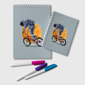 Блокнот с принтом Космический велосипедист (Z) , 100% бумага | 48 листов, плотность листов — 60 г/м2, плотность картонной обложки — 250 г/м2. Листы скреплены удобной пружинной спиралью. Цвет линий — светло-серый
 | Тематика изображения на принте: bicycle | bicyclist | bike | biker | bmx | cycle | galaxy | moon | rider | space | stars | байкер | бмх | вело | велогонщик | велосепедист | велосипед | велоспорт | гонщик | космос | луна