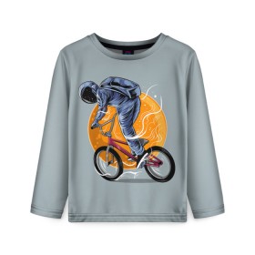 Детский лонгслив 3D с принтом Космический велосипедист (Z) , 100% полиэстер | длинные рукава, круглый вырез горловины, полуприлегающий силуэт
 | bicycle | bicyclist | bike | biker | bmx | cycle | galaxy | moon | rider | space | stars | байкер | бмх | вело | велогонщик | велосепедист | велосипед | велоспорт | гонщик | космос | луна
