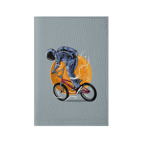 Обложка для паспорта матовая кожа с принтом Космический велосипедист (Z) , натуральная матовая кожа | размер 19,3 х 13,7 см; прозрачные пластиковые крепления | bicycle | bicyclist | bike | biker | bmx | cycle | galaxy | moon | rider | space | stars | байкер | бмх | вело | велогонщик | велосепедист | велосипед | велоспорт | гонщик | космос | луна