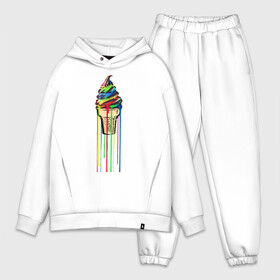 Мужской костюм хлопок OVERSIZE с принтом МОРОЖЕНОЕ РАДУГА ,  |  | icecream | rainbow | граффити | мороженое | радуга | разноцветное