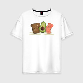 Женская футболка хлопок Oversize с принтом Бутерброд из авокадо , 100% хлопок | свободный крой, круглый ворот, спущенный рукав, длина до линии бедер
 | avocado | авокадо | веганство | вегетарианство | еда | зеленый | земля | зож | листья | овощи | позиция | природа | фрукты