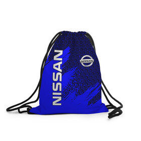 Рюкзак-мешок 3D с принтом NISSAN , 100% полиэстер | плотность ткани — 200 г/м2, размер — 35 х 45 см; лямки — толстые шнурки, застежка на шнуровке, без карманов и подкладки | nissan | авто | автомобиль | логотип | марка | машина | надпись | нисан | текстура