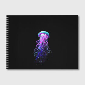 Альбом для рисования с принтом Jellyfish , 100% бумага
 | матовая бумага, плотность 200 мг. | art | black. neon | jellyfish | медуза