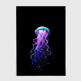 Постер с принтом Jellyfish , 100% бумага
 | бумага, плотность 150 мг. Матовая, но за счет высокого коэффициента гладкости имеет небольшой блеск и дает на свету блики, но в отличии от глянцевой бумаги не покрыта лаком | art | black. neon | jellyfish | медуза