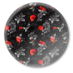 Значок с принтом Красные цветы ,  металл | круглая форма, металлическая застежка в виде булавки | весна | дача | летние цветы | летняя | лето | паттерн | розы | сад | свежесть | текстуры | узор | цветы