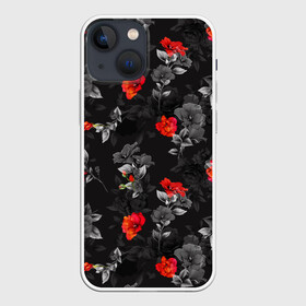 Чехол для iPhone 13 mini с принтом Красные цветы ,  |  | Тематика изображения на принте: весна | дача | летние цветы | летняя | лето | паттерн | розы | сад | свежесть | текстуры | узор | цветы