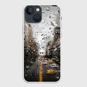 Чехол для iPhone 13 mini с принтом Дождь капли на стекле город ,  |  | абстракция | блики | боке | вода | город | градиент | дождь | дорога | капли | капли на стекле | круги | лето | пасмурно | природа | роса | свет | симметрия | темный | фото