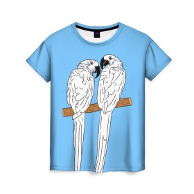 Женская футболка 3D с принтом Белые попугаи , 100% полиэфир ( синтетическое хлопкоподобное полотно) | прямой крой, круглый вырез горловины, длина до линии бедер | bird | parrot | tropical | wings | азия | ара | джунгли | дикие | животные | клюв | крылья | латинская | летние | лето | небесный | острова | отдых | пальмы | перья | попугаи | попугай | птица | птичка | райские | тропики