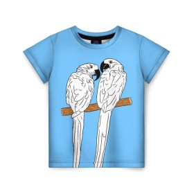 Детская футболка 3D с принтом Белые попугаи , 100% гипоаллергенный полиэфир | прямой крой, круглый вырез горловины, длина до линии бедер, чуть спущенное плечо, ткань немного тянется | bird | parrot | tropical | wings | азия | ара | джунгли | дикие | животные | клюв | крылья | латинская | летние | лето | небесный | острова | отдых | пальмы | перья | попугаи | попугай | птица | птичка | райские | тропики