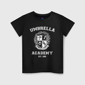 Детская футболка хлопок с принтом Академия Амбрелла , 100% хлопок | круглый вырез горловины, полуприлегающий силуэт, длина до линии бедер | umbrella | umbrella academy | академия амбрелла | амбрелла | герб