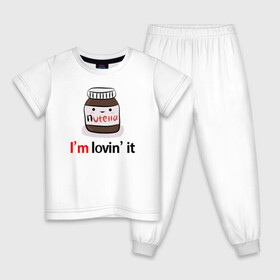 Детская пижама хлопок с принтом Nutella , 100% хлопок |  брюки и футболка прямого кроя, без карманов, на брюках мягкая резинка на поясе и по низу штанин
 | nutella | вкусно | вкусняшка | любовь | нутелла | нутэлла | сладкое
