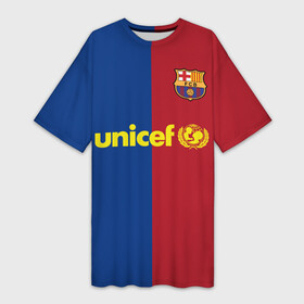 Платье-футболка 3D с принтом Форма Барселона (Ronaldinho) ,  |  | unicef | барселона | бразилец | волшебник | ла лига | номер 10 | ретро форма | рон | рональдиньо | старая форма | форма сезона 2008. легенда футбола