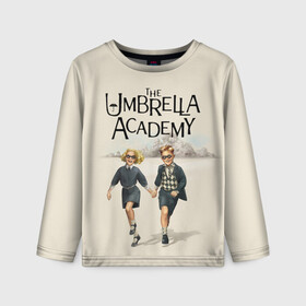 Детский лонгслив 3D с принтом The umbrella academy , 100% полиэстер | длинные рукава, круглый вырез горловины, полуприлегающий силуэт
 | Тематика изображения на принте: dark horse comics | netflix | the umbrella academy | umbrella | академия амбрелла | белая скрипка | бен харгривз | комикс | комильфо | космобой | кракен | реджинальд харгривз | сеанс | слух