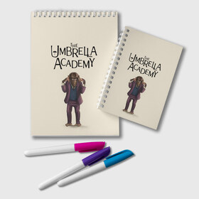 Блокнот с принтом The umbrella academy , 100% бумага | 48 листов, плотность листов — 60 г/м2, плотность картонной обложки — 250 г/м2. Листы скреплены удобной пружинной спиралью. Цвет линий — светло-серый
 | dark horse comics | netflix | the umbrella academy | umbrella | академия амбрелла | белая скрипка | бен харгривз | комикс | комильфо | космобой | кракен | реджинальд харгривз | сеанс | слух