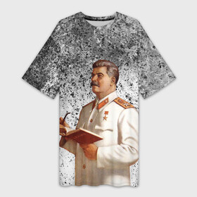 Платье-футболка 3D с принтом Сталин | Stalin ,  |  | 9 мая | stalin | ussr | блокада | великая | вов | война | герб | гулаг | знамя | иосиф | коммунизм | комунизм | красная | кровавая | ленин | молот | отечественная | победа | серп | серп и молот | ссср | сталин