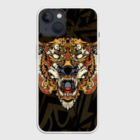 Чехол для iPhone 13 с принтом Тигровый стимпанк (Tiger) ,  |  | барс | волк | детёныш | джунгли | енот | животное | злость | зубр | клыки | кот | лев | леопард | лес | листья | львица | медведь | монстр | оскал | охотник | пасть | полосы | пятнистая | рык | рычание | тигр