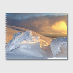 Альбом для рисования с принтом Снежная долина , 100% бумага
 | матовая бумага, плотность 200 мг. | долина | зима | зимний | зимой | лёд | небо | облака | природа | природные | природный | север | снег | снега | снежная | снежный | снежок | сугроб | сугробы | туч | тучи | холм | холмистый | холмы