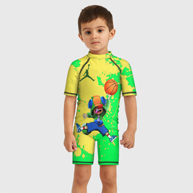 Детский купальный костюм 3D с принтом Brawl STARS (Jordan) , Полиэстер 85%, Спандекс 15% | застежка на молнии на спине | air jordan | brawl | leon | moba | stars | supercell | баскетбол | игра | коллаборация | коллаж | паттерн