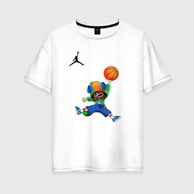Женская футболка хлопок Oversize с принтом Brawl STARS (баскетбол) , 100% хлопок | свободный крой, круглый ворот, спущенный рукав, длина до линии бедер
 | brawl | leon | moba | stars | supercell | баскетбол | игра | коллаборация | коллаж | паттерн