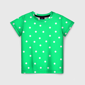 Детская футболка 3D с принтом Горошек на зеленом , 100% гипоаллергенный полиэфир | прямой крой, круглый вырез горловины, длина до линии бедер, чуть спущенное плечо, ткань немного тянется | baby | casual | girl | green | pattern | геометрия | горох | горошек | девушкам | детские | зелень | круги | круглый | кружочки | летние | лето | листья | многоточие | мятный | нежные | орнамент | пастельные | паттерн