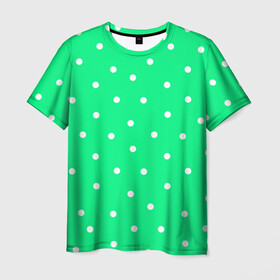 Мужская футболка 3D с принтом Горошек на зеленом , 100% полиэфир | прямой крой, круглый вырез горловины, длина до линии бедер | Тематика изображения на принте: baby | casual | girl | green | pattern | геометрия | горох | горошек | девушкам | детские | зелень | круги | круглый | кружочки | летние | лето | листья | многоточие | мятный | нежные | орнамент | пастельные | паттерн