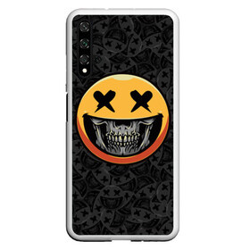 Чехол для Honor 20 с принтом Смайлик на черепе (Emoji) , Силикон | Область печати: задняя сторона чехла, без боковых панелей | аська | весёлый | гамлет | голова | графика | жёлтый | иконка | колобок | кости | кость | круг | мозг | настроение | печаль | печалька | пираты | радость | родже | рожица | скелет | скобка | смайл | смех