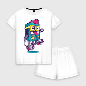 Женская пижама с шортиками хлопок с принтом Монстрик тетрис (граффити) , 100% хлопок | футболка прямого кроя, шорты свободные с широкой мягкой резинкой | 