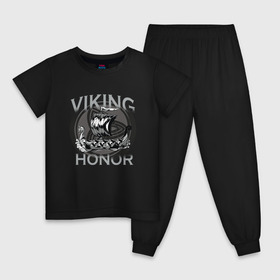 Детская пижама хлопок с принтом Честь Викинга , 100% хлопок |  брюки и футболка прямого кроя, без карманов, на брюках мягкая резинка на поясе и по низу штанин
 | Тематика изображения на принте: blood | honor | viking | vikings | викинг | викинги | викингов | древняя | князь | кровь | норд | норды | норман | норманн | норманны | патриот | потомок | русич | русичь | русь | рюрик | рюриковичи | свеи | свей | свейи