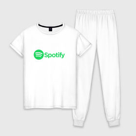 Женская пижама хлопок с принтом Spotify , 100% хлопок | брюки и футболка прямого кроя, без карманов, на брюках мягкая резинка на поясе и по низу штанин | spotify | арт | лого | спотифай