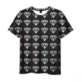 Мужская футболка 3D с принтом Diamonds Glitch , 100% полиэфир | прямой крой, круглый вырез горловины, длина до линии бедер | diamond | glitch | glitch diamond | rgb | алмаз | глитч | глич