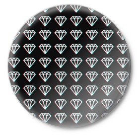 Значок с принтом Diamonds Glitch ,  металл | круглая форма, металлическая застежка в виде булавки | Тематика изображения на принте: diamond | glitch | glitch diamond | rgb | алмаз | глитч | глич