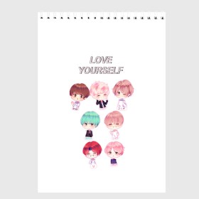 Скетчбук с принтом BTS Love Yourself , 100% бумага
 | 48 листов, плотность листов — 100 г/м2, плотность картонной обложки — 250 г/м2. Листы скреплены сверху удобной пружинной спиралью | bts | k pop | love | love yourself | битиес