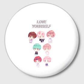 Значок с принтом BTS Love Yourself ,  металл | круглая форма, металлическая застежка в виде булавки | bts | k pop | love | love yourself | битиес