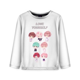 Детский лонгслив 3D с принтом BTS Love Yourself , 100% полиэстер | длинные рукава, круглый вырез горловины, полуприлегающий силуэт
 | bts | k pop | love | love yourself | битиес