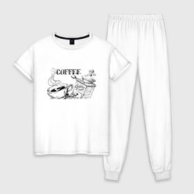 Женская пижама хлопок с принтом Кофе , 100% хлопок | брюки и футболка прямого кроя, без карманов, на брюках мягкая резинка на поясе и по низу штанин | картинки | коллекция | кофе | надпись | подборки | популярные | прикольные | утро | чашка