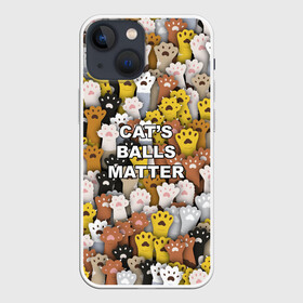 Чехол для iPhone 13 mini с принтом Cats Balls Matter ,  |  | black lives matter | blm | жизни черных | кот | котии | кошка | лапки | паттерн | протест | толпа | яйца