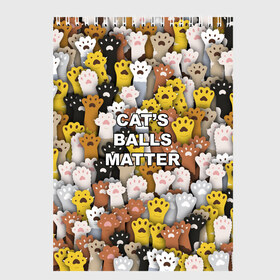 Скетчбук с принтом Cats Balls Matter , 100% бумага
 | 48 листов, плотность листов — 100 г/м2, плотность картонной обложки — 250 г/м2. Листы скреплены сверху удобной пружинной спиралью | black lives matter | blm | жизни черных | кот | котии | кошка | лапки | паттерн | протест | толпа | яйца