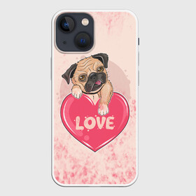 Чехол для iPhone 13 mini с принтом Love Pug | Люблю мопса (Z) ,  |  | dog | doggie | doggy | mops | pug | декоративная собака | друг человека | другу | кинолог | лабрадор | малые молоссоиды | мопс | мопсик | мохнатый | пес | пёсель | пёсик | подарок | подруге | собака | собакен | собаки