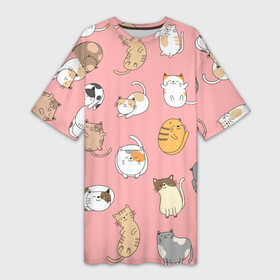 Платье-футболка 3D с принтом КОТЕЙКИ | ПАТТЕРН (Z) ,  |  | Тематика изображения на принте: cat | cats | pattern | домашнее животное | квадрокот | кот | котейка | котики | кошка | кошки | мартовские коты | милая | милые | мимими | мур | мурмур | мурмурмур | мяу | няшные | паттерн | прикольная | смешная