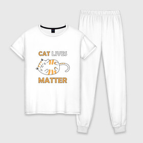 Женская пижама хлопок с принтом Cat Lives Matter (Z) , 100% хлопок | брюки и футболка прямого кроя, без карманов, на брюках мягкая резинка на поясе и по низу штанин | animal liberation | animals lives matter | cat | cats | lives matter | домашнее животное | квадрокот | кот | котейка | котики | кошка | кошки | мартовские коты | милая | милые | мимими | мур | мурмур | мурмурмур | мяу | няшные