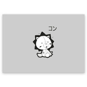 Поздравительная открытка с принтом Кон Bleach , 100% бумага | плотность бумаги 280 г/м2, матовая, на обратной стороне линовка и место для марки
 | bleach | japan | kon | leon | аниме | блич | иероглифы | итиго | ичиго | кавай | кон | куросаги | куросаки | лев | львенок | мило | мишка | рукия | синигами | стиль | шинигами | япония | японский