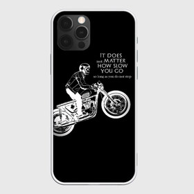Чехол для iPhone 12 Pro Max с принтом Байкер , Силикон |  | байк | байкер | гонщик | мотоцикл | мужская | надпись | черно белая | черный
