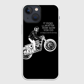 Чехол для iPhone 13 mini с принтом Байкер ,  |  | байк | байкер | гонщик | мотоцикл | мужская | надпись | черно белая | черный