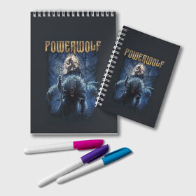 Блокнот с принтом POWERWOLF , 100% бумага | 48 листов, плотность листов — 60 г/м2, плотность картонной обложки — 250 г/м2. Листы скреплены удобной пружинной спиралью. Цвет линий — светло-серый
 | powerwolf | метал | повервольф | повервульф | рок